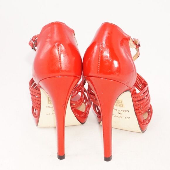 Aldo Red Patent Leather Open Toe Pumps, Size 36/6 - Picture 4 of 9